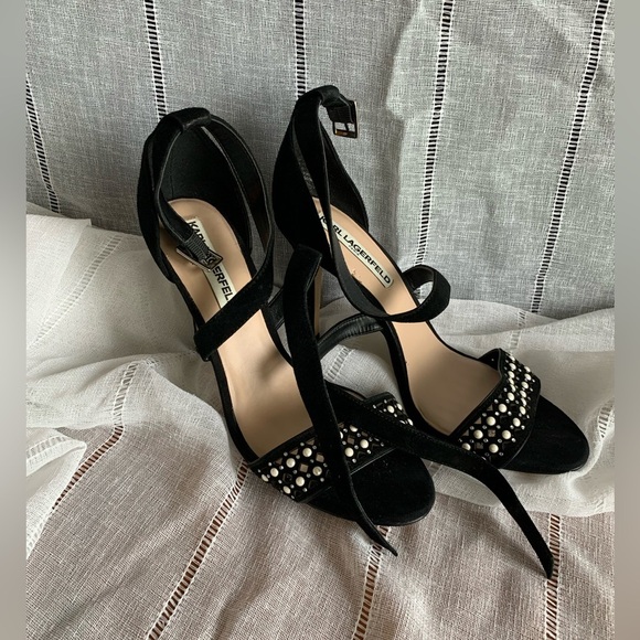 Karl Lagerfeld black suede strapped heels size 8.5? - Picture 7 of 16